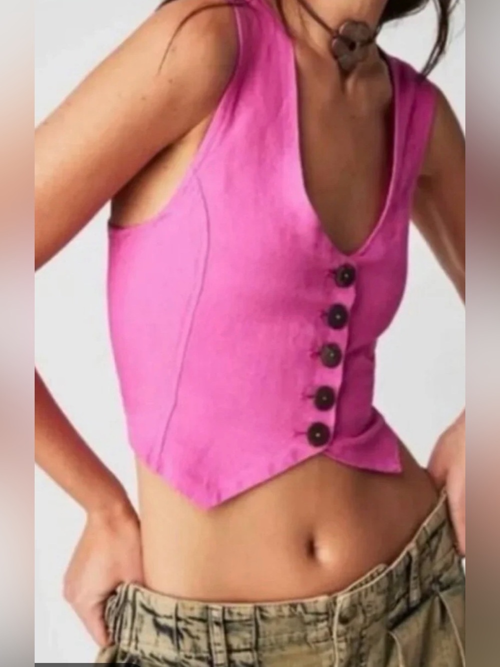 Free People Hot Pink Cropped Button Vest